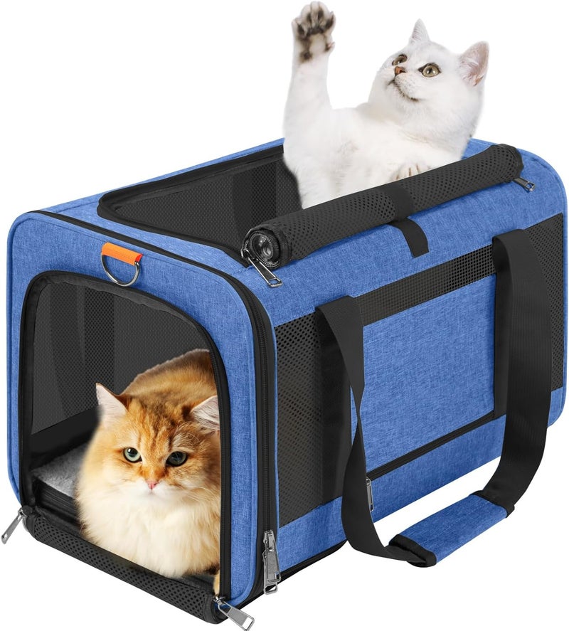 GAPZER Pet Carrier Large Cats 20 lbs Top Load/Soft Sided Small Dog Travel Carriers/Collapsible Carrier Bag for Medium Cat Puppy/Sturdy Transport Carriers Long Trips/Medium Cats 15 pounds Blue - Image 1